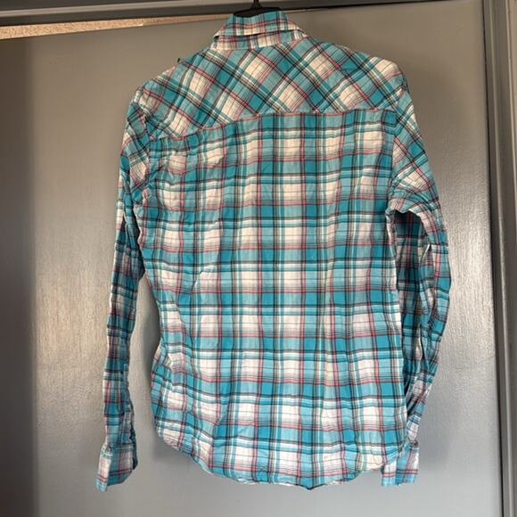 Aeropostale Y2K Women's Blue Plaid Button Up Shirt Top Long Sleeves sz M - Picture 2 of 5